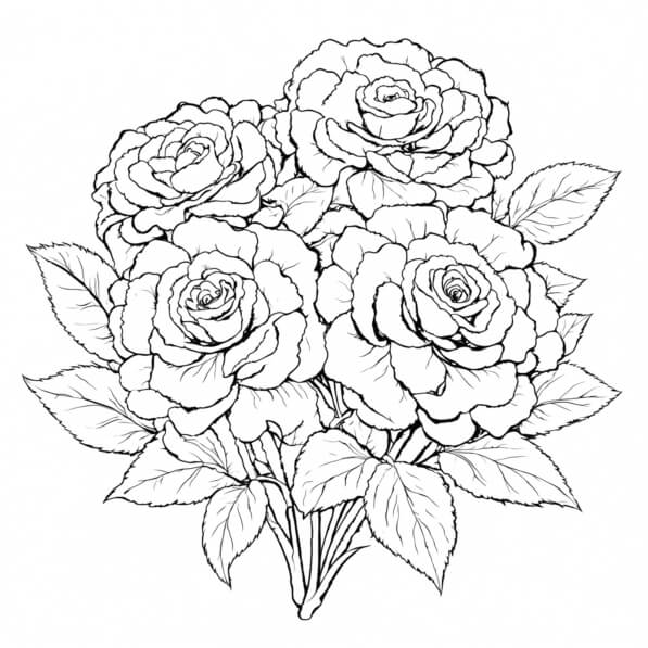 Download Bouquet of Roses Coloring Page Coloring pages Online ...