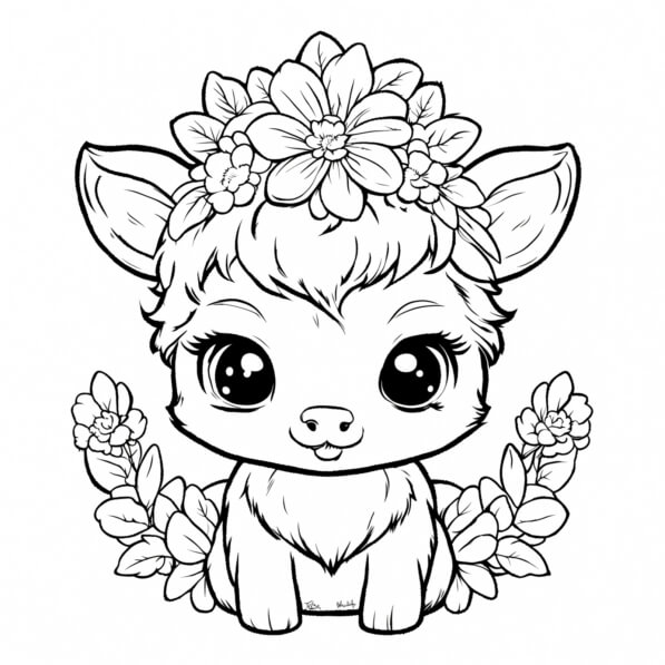 Download Adorable Baby Deer with Flowers Coloring pages Online ...