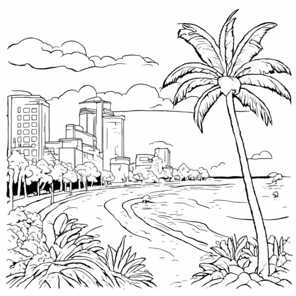 Download Tropical Beach Coloring Page Coloring pages Online Creative