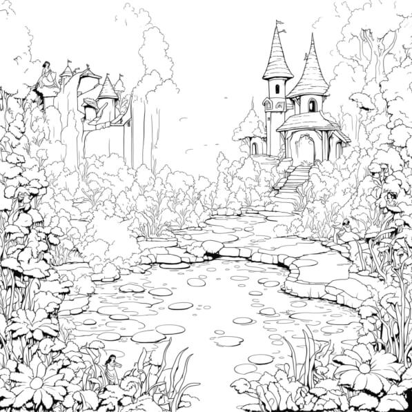 Download Fantasy Castle Coloring Page Coloring pages Online Creative