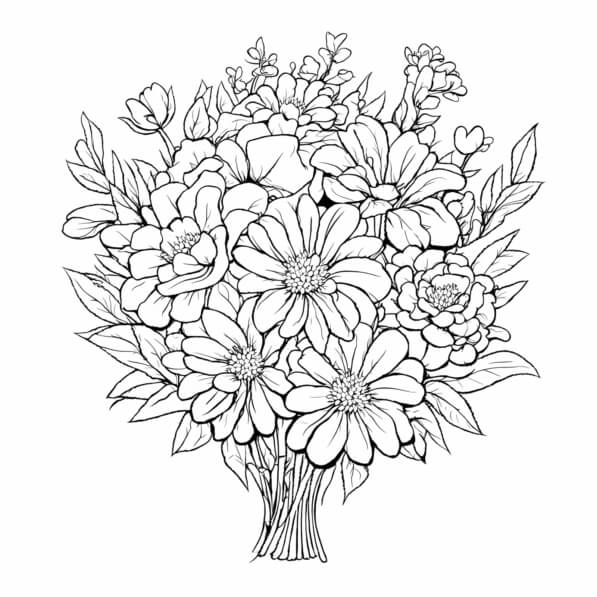 Download Bouquet of Flowers Coloring Page Coloring pages Online