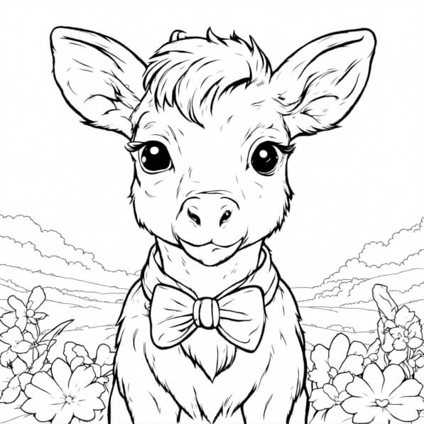 Download Adorable Baby Deer with Bow Tie and Flowers Coloring pages ...