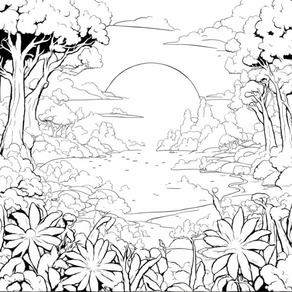 Download Black and White Forest Scene Coloring pages Online - Creative ...