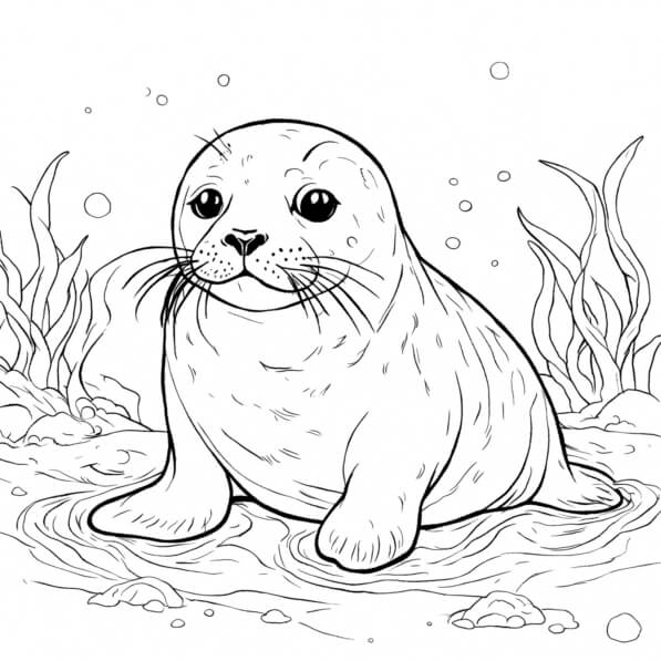 Download Cute Seal Sitting in Water Coloring Page Coloring pages Online ...