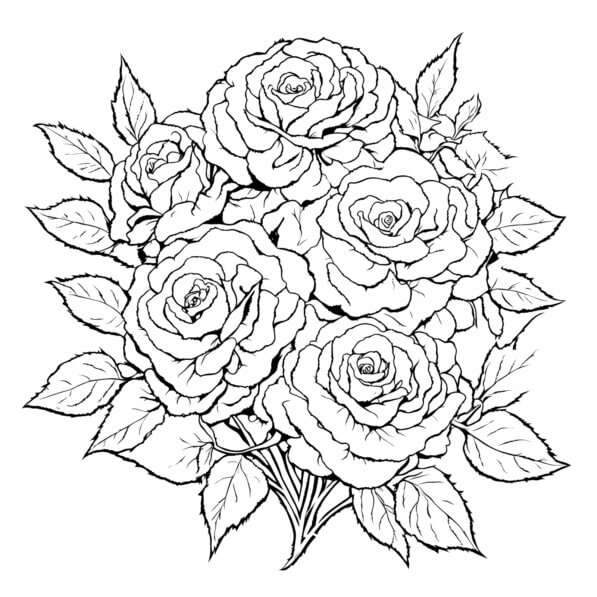 Download Bouquet of Roses Coloring Page Coloring pages Online