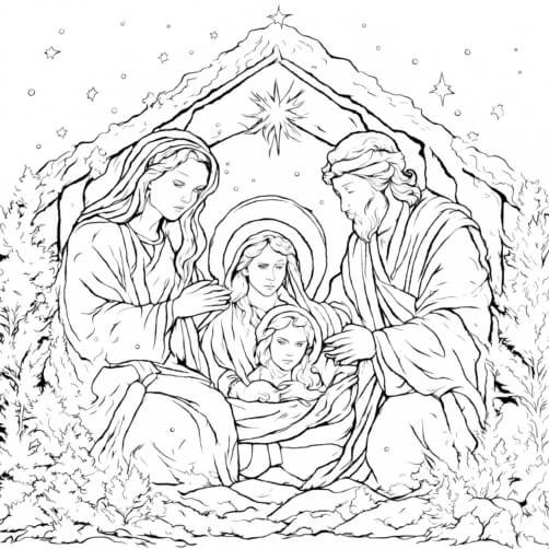 Download Nativity Scene Coloring Page with Three Wise Men, Jesus, and ...