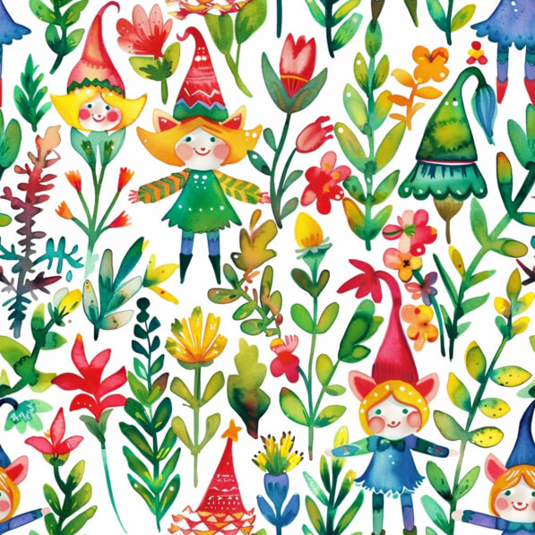 Download Colorful Gnome and Flower Seamless Pattern Patterns Online ...