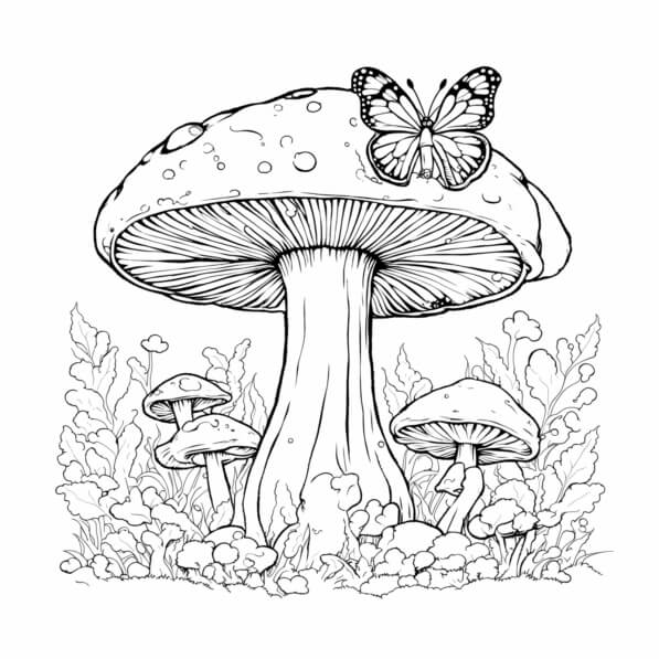 Download Mushroom and Butterfly Coloring Page Coloring pages Online ...