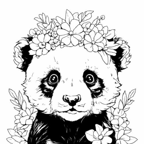 Download Adorable Panda Bear Drawing with Flowers Coloring pages Online ...