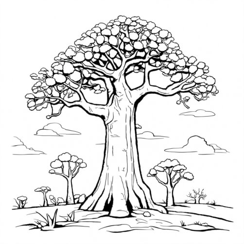 Download Baobab Tree Drawing in African Landscape Coloring pages Online ...