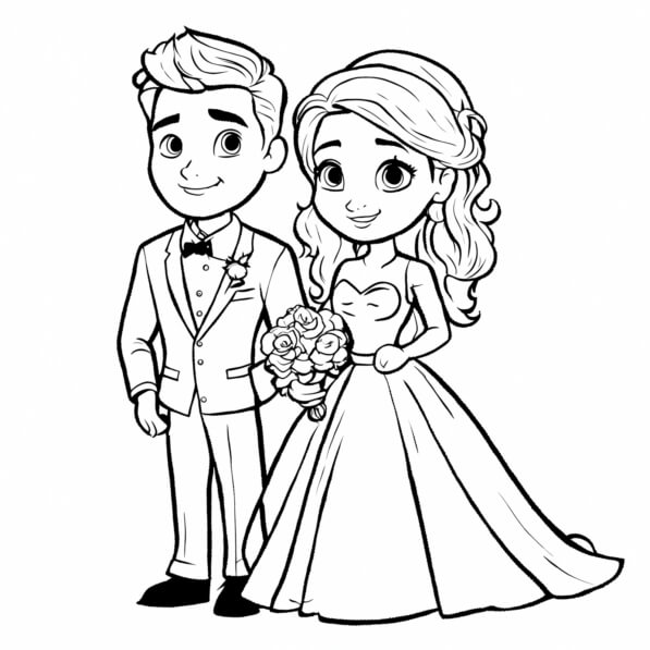 Download Wedding Coloring Page with Bride and Groom and Disney ...