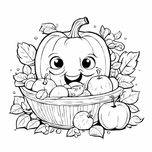 Download Fall Pumpkin Coloring Page with Flowers and Leaves Coloring ...