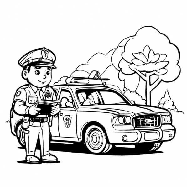 Download Police Officer and Car Coloring Page Coloring pages Online