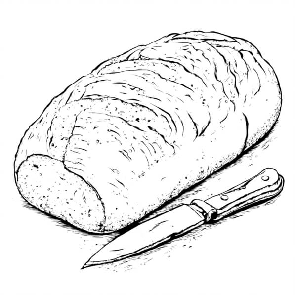 Download Loaf of Bread with Knife Coloring pages Online - Creative Fabrica