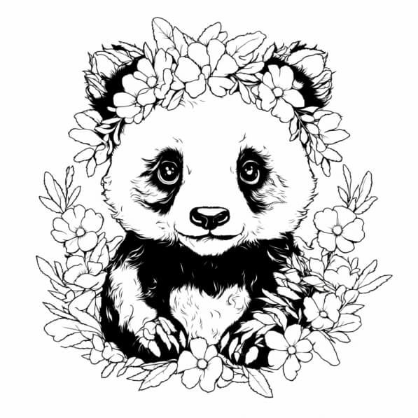 Download Panda Bear in Flower Arrangement Coloring pages Online ...