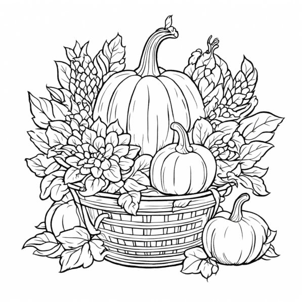 Download Thanksgiving Basket with Pumpkins, Flowers, and Leaves ...