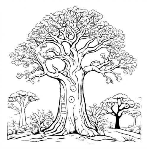 Download Baobab Tree Drawing in African Landscape Coloring pages Online ...