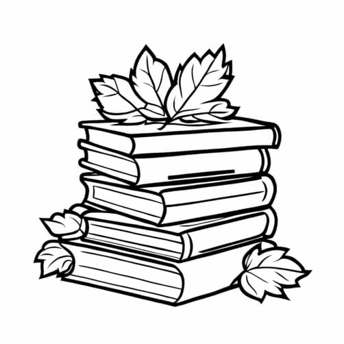 Book Stack Colouring In Download Stack of Books with Leaves Coloring pages Online - Creative ...