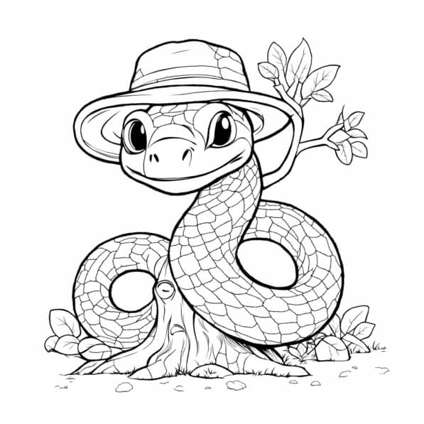 Download Snake Coloring Page with Hat and Tree Coloring pages Online ...