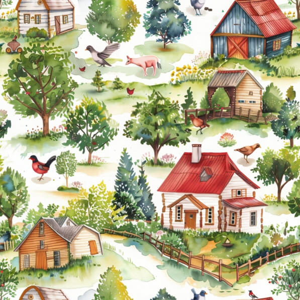 Download Colorful Mural of Farm Houses and Animals Patterns Online ...