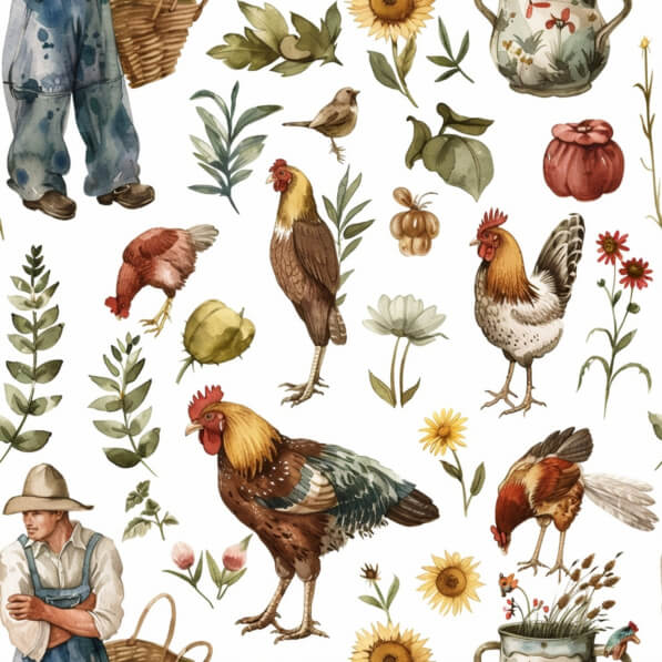 Aquarell Bauernhoftiere und Bauern Illustration Patterns online