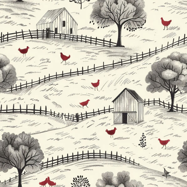 Red Farm Pattern Download Seamless Pattern of Red Chickens and Farm Animals Patterns ...