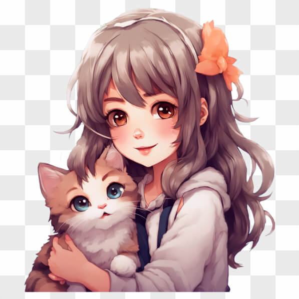 Download Kawaii Anime Girl Holding Cat Kawaii Online - Creative Fabrica