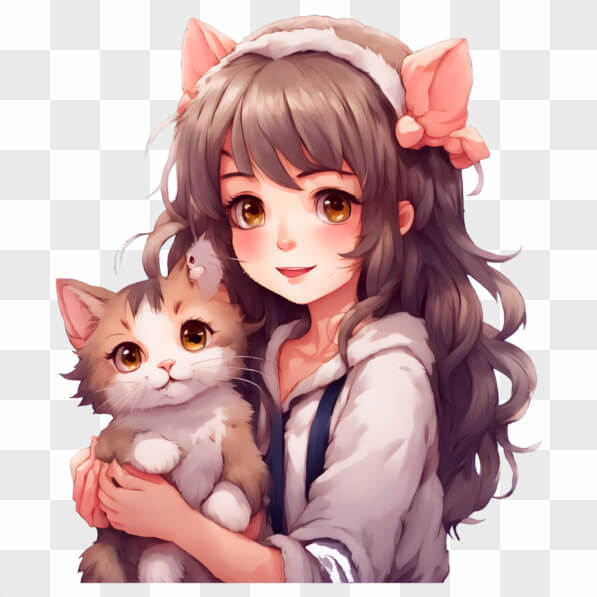 Download Kawaii Anime Girl with Cat Kawaii Online - Creative Fabrica