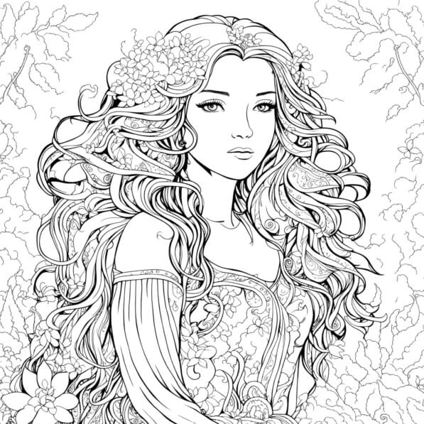 Download Intricate Adult Coloring Page: Woman with Flowers Coloring ...