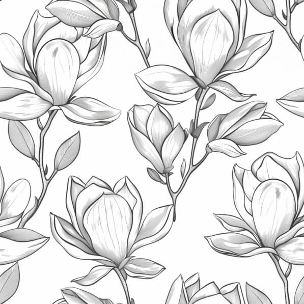 Download Black and White Magnolia Flowers Seamless Pattern Patterns ...