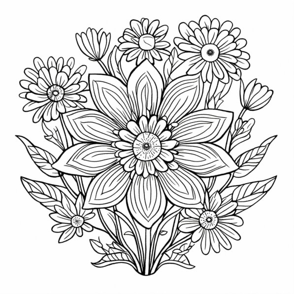 Download Black and White Flower Coloring Page Coloring pages Online