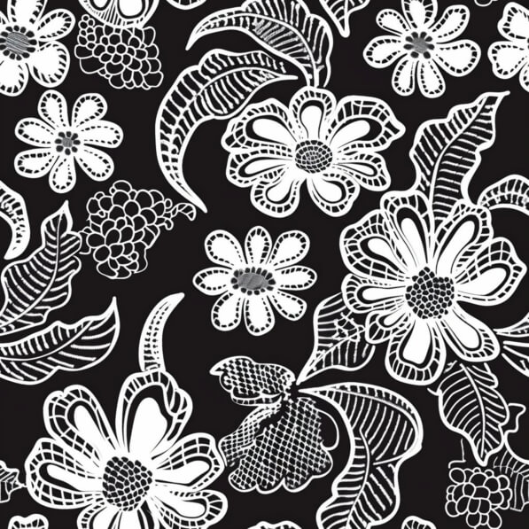 Download Seamless White Flowers and Leaves Pattern on Black Background ...