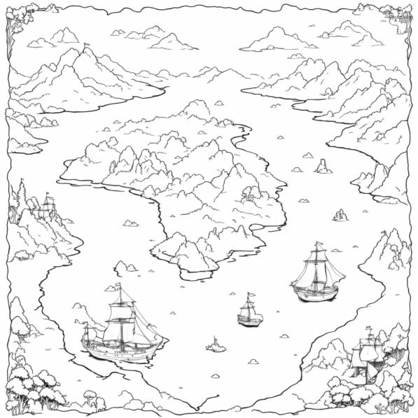 T l charger Page Colorier En Noir Et Blanc Avec Des Navires Sur Une 