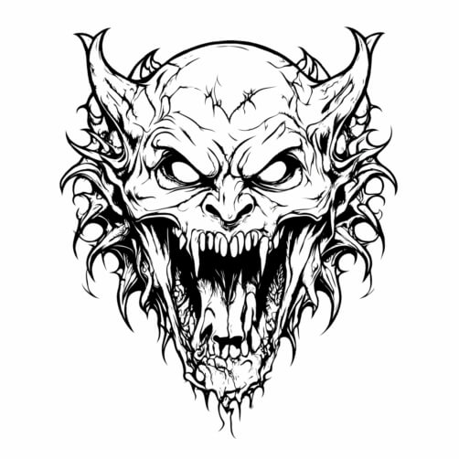 Download Black and White Demon Head Drawing Coloring pages Online ...