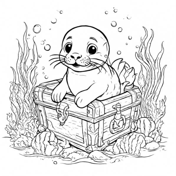 Download Coloring Page with Cute Seal in Underwater Scene Coloring ...