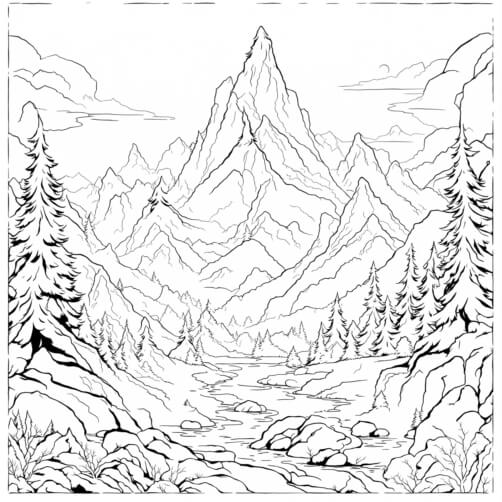 Download Black and White Mountain Coloring Page Coloring pages Online ...