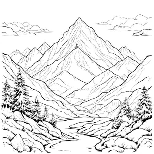 Download Black and White Mountain Landscape Drawing Coloring pages ...