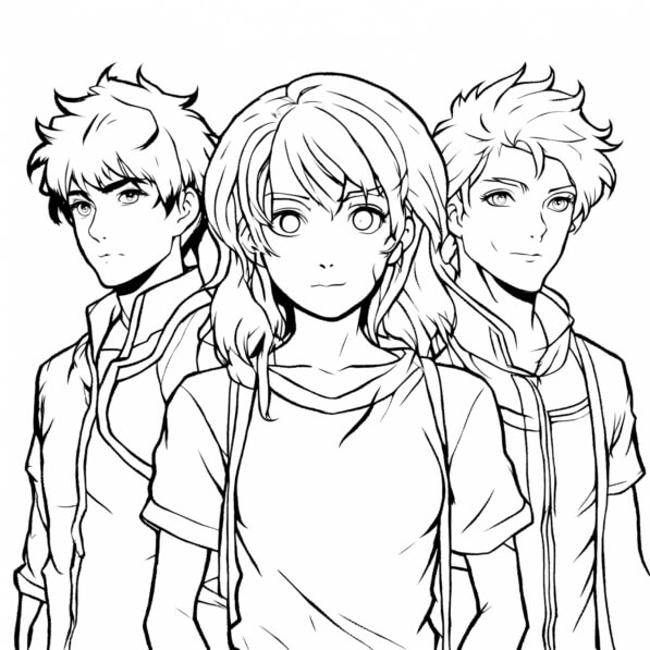Download Black and White Anime Characters on Coloring Pages Coloring