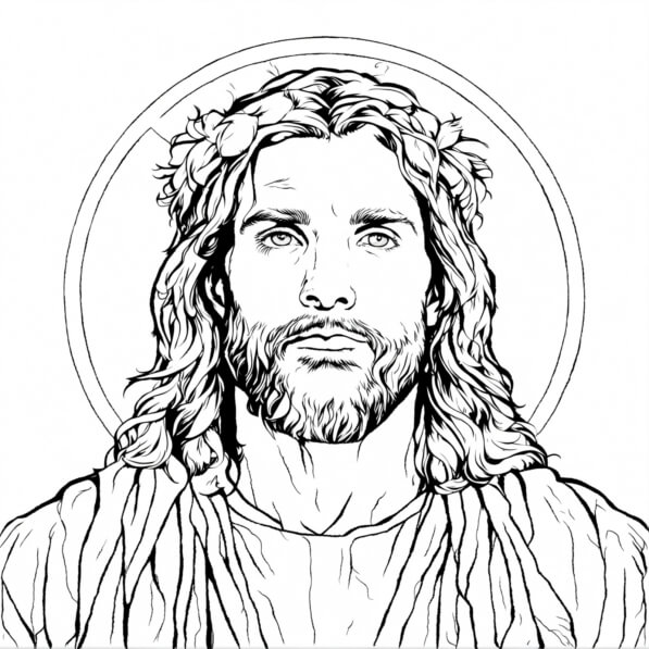 Download Black and White Jesus Coloring Page with Crown Coloring pages
