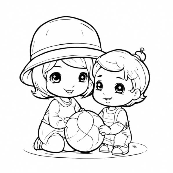 Télécharger Enfants jouant avec un ballon Pages de coloriage En Ligne ...