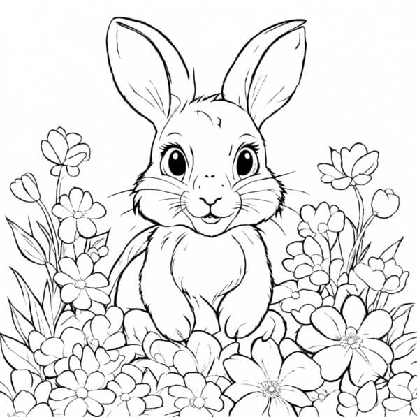 Download Bunny in Flowers - Easter Coloring Page Coloring pages Online ...
