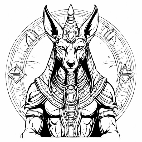Download Egyptische Godheid ZwartWit Tekening Coloring pages online op Creative Fabrica