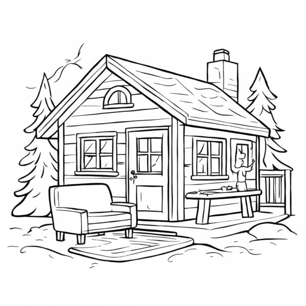 Download Black and White Cabin Coloring Page Coloring pages Online ...