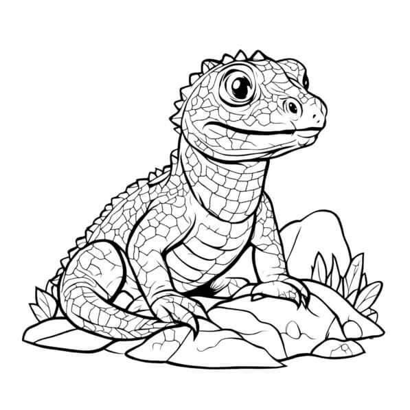 Lizard On Rocks Colouring In Download Small Lizard on Rocks Coloring pages Online - Creative Fabrica