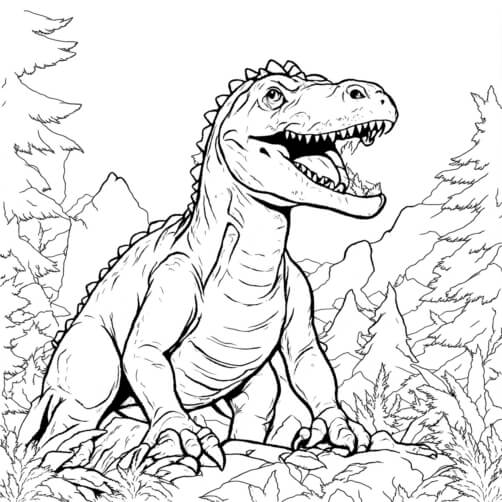 Printable Tree Rex Download T-Rex Coloring Page with Trees and Dinosaur Coloring pages ...