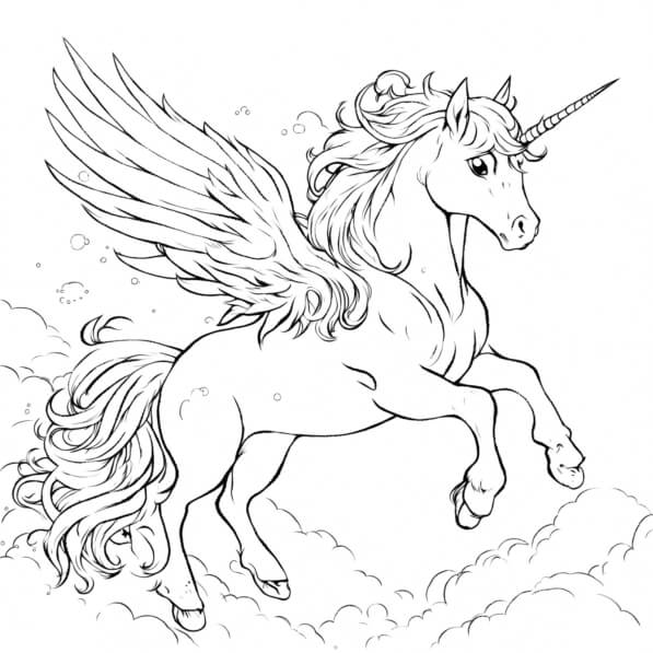 Download Unicorn with Wings Flying in the Air Coloring pages Online ...