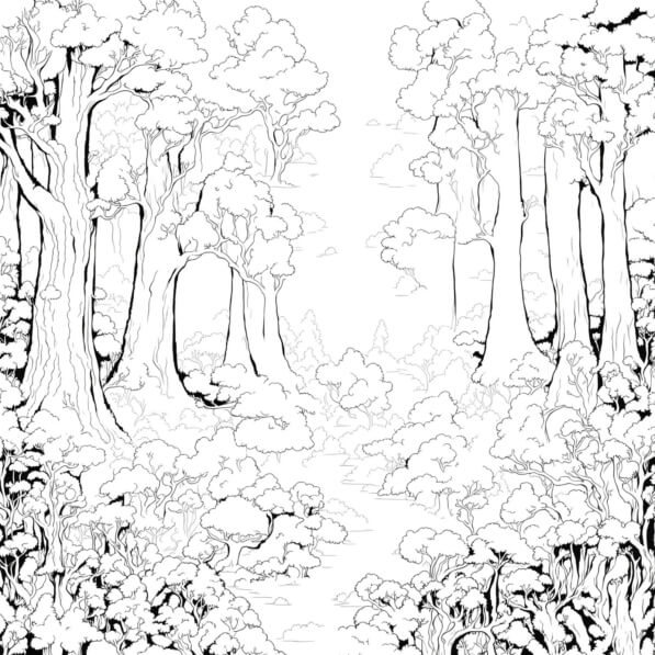 Download Black and White Forest with Animals Coloring pages Online ...