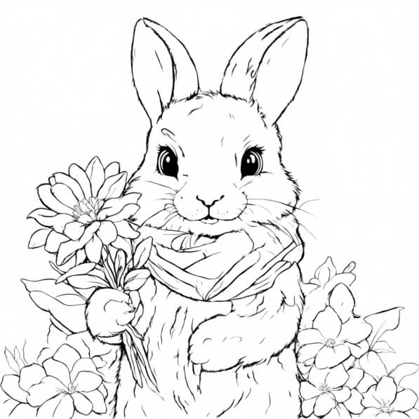 Download Bunny Holding Flowers for Easter Coloring Coloring pages ...
