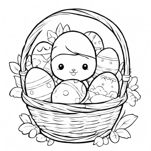 Download Easter Bunny in a Basket with Flowers Coloring Page Coloring ...