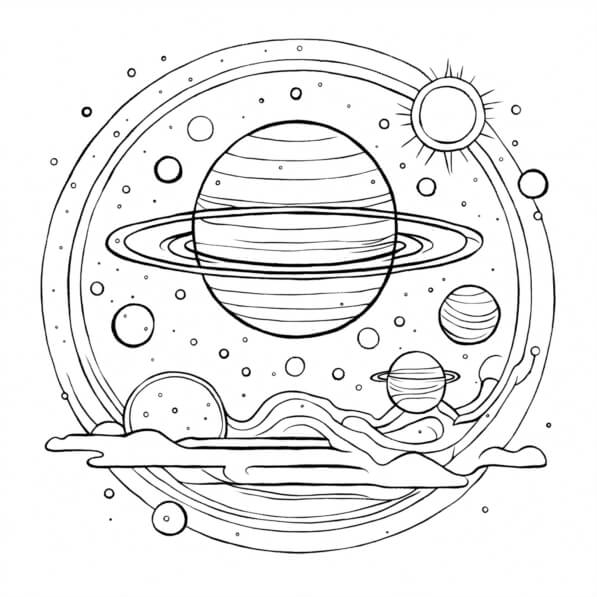 Download Black and White Solar System Drawing Coloring pages Online